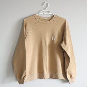 Ragdoll LA Women's Sz M Tan Fleece Crewneck Pullover Stretch Ribbed‎ Sweater